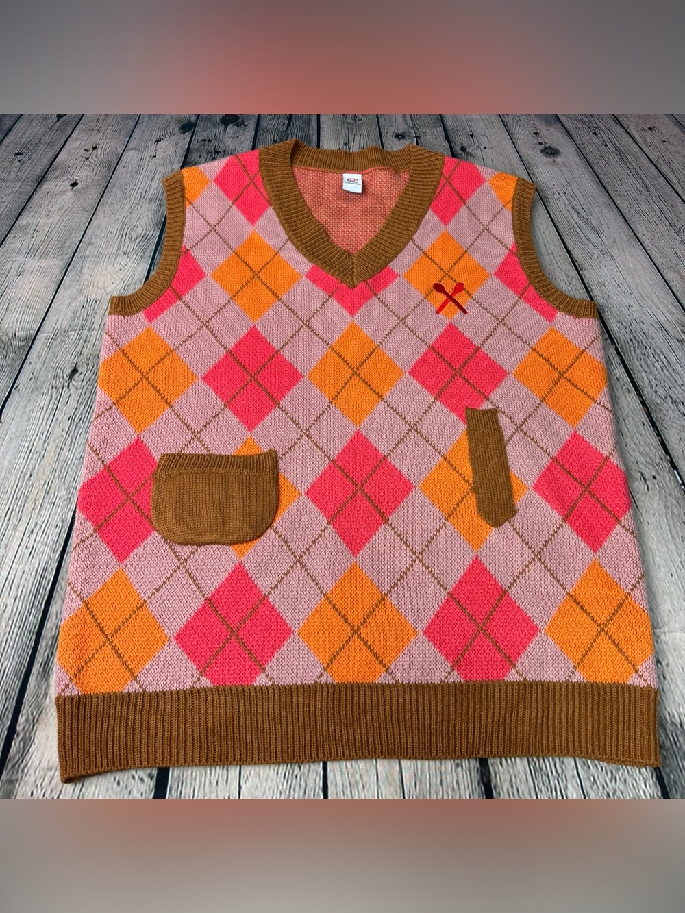 Dairy Queen DQ Blizzard Argyle Knit Sweatervest w/ Insulated Pocket Argyle OS